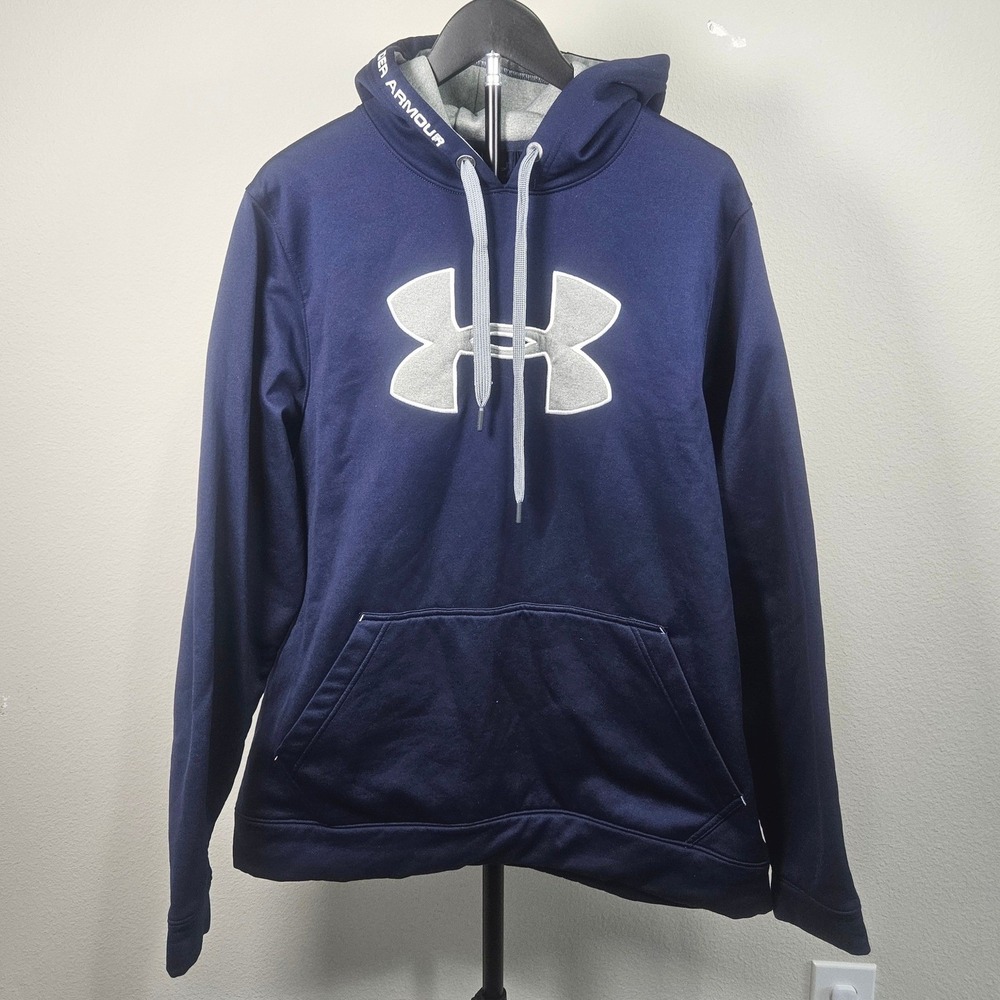 Under Armour Hoodie Men XL Navy Blue Big Logo Pullover Sweatshirt Sport Athletic
